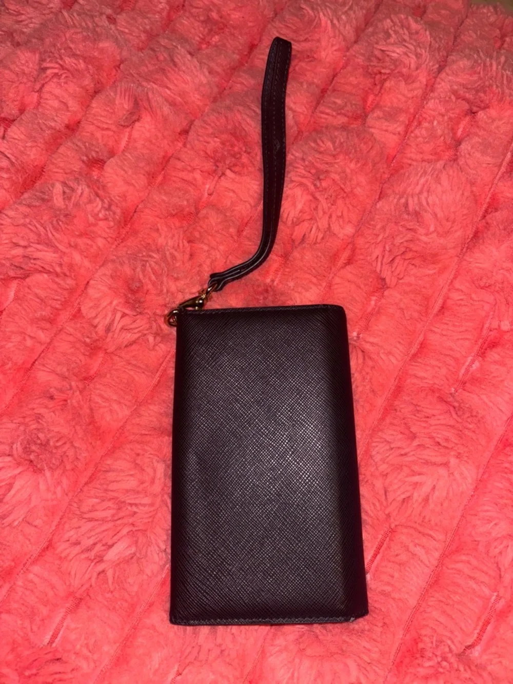 kate spade Black Saffiano Leather Wristlet with Gold Plate